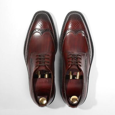 Estilo Derby Hombres Marrón Pantalones de cordón Hombres planos Tejido de cuero Slip On zapatos