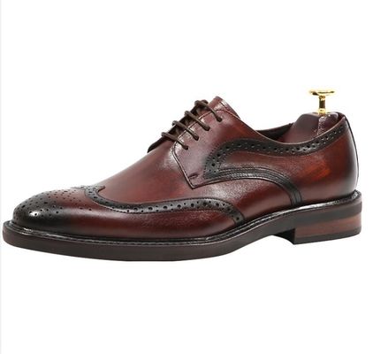 Estilo Derby Hombres Marrón Pantalones de cordón Hombres planos Tejido de cuero Slip On zapatos