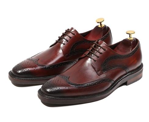 Estilo Derby Hombres Marrón Pantalones de cordón Hombres planos Tejido de cuero Slip On zapatos