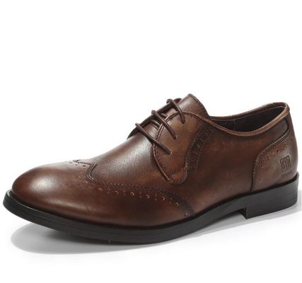 Calzado masculino de cuero de grano completo, zapatos de vestir, cordones con punta en el dedo, calzado masculino casual de Oxford
