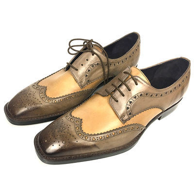 Ropa doble de monje para hombres, zapatos de brogue con detalles en acabado de cuero ceroso