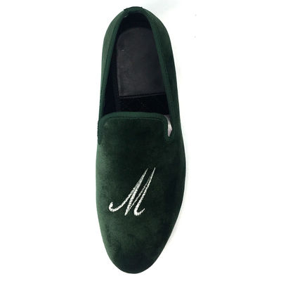 Lujo verde de los hombres de terciopelo Loafers de terciopelo hecha a mano Slip On Loafers