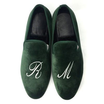 Lujo verde de los hombres de terciopelo Loafers de terciopelo hecha a mano Slip On Loafers