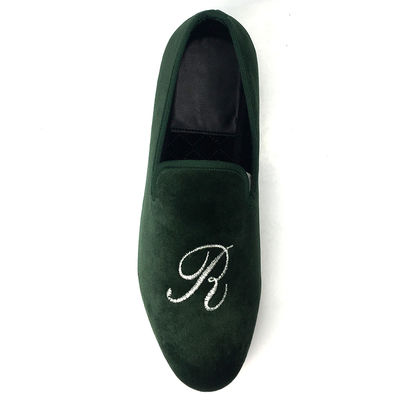 Lujo verde de los hombres de terciopelo Loafers de terciopelo hecha a mano Slip On Loafers