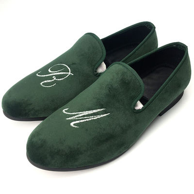 Lujo verde de los hombres de terciopelo Loafers de terciopelo hecha a mano Slip On Loafers