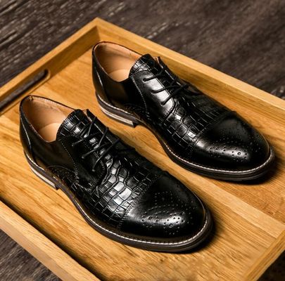 Zapatos de piel de cocodrilo Patina para hombres, Brogue Wingtips Zapatos de hombre de cuero exótico