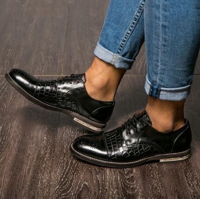 Zapatos de piel de cocodrilo Patina para hombres, Brogue Wingtips Zapatos de hombre de cuero exótico