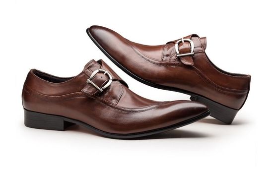 Zapatos de pie redondo negro Derby hombre vestido de cuero con hebilla Banquete Oxford