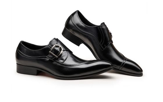 Zapatos de pie redondo negro Derby hombre vestido de cuero con hebilla Banquete Oxford