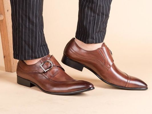 Zapatos de pie redondo negro Derby hombre vestido de cuero con hebilla Banquete Oxford