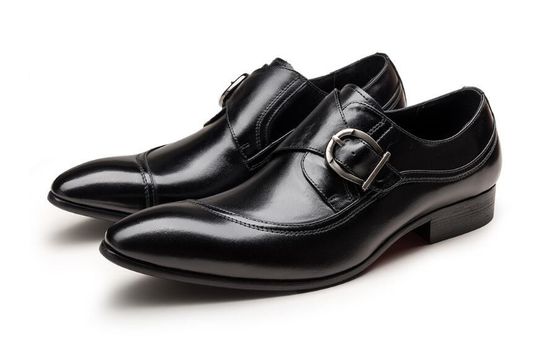 Zapatos de pie redondo negro Derby hombre vestido de cuero con hebilla Banquete Oxford