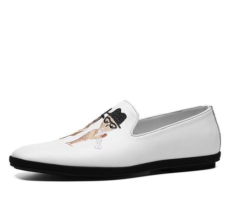 Loafers de cuero plano y suave pintados a mano, imprimidos para hombres Loafers con patrones