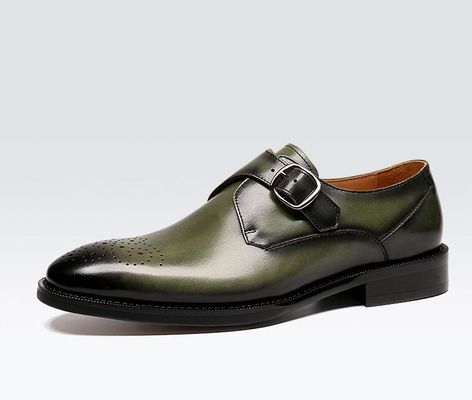 Zapatos de hombre de cuero de Oxford con hebilla de vestir de color verde / negro Zapatos de hombre de vestir de negro