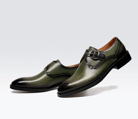 Zapatos de hombre de cuero de Oxford con hebilla de vestir de color verde / negro Zapatos de hombre de vestir de negro