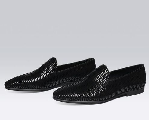 Pantalones de cuero italianos marrones para hombres Pantalones de cuero tejidos con patrón ondulado