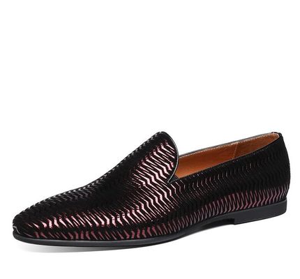Pantalones de cuero italianos marrones para hombres Pantalones de cuero tejidos con patrón ondulado