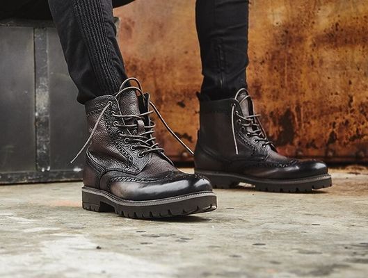 Botas de cuero caliente, zapatos de trabajo para hombres tipo cerradura.