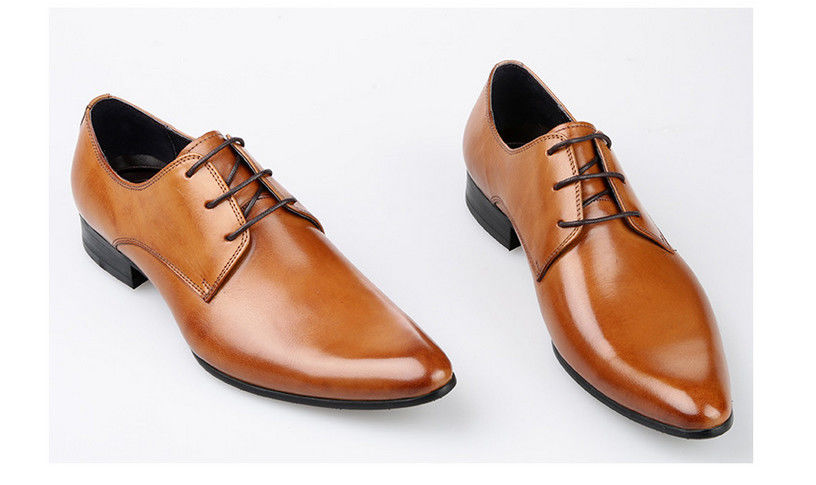 Peso puntiagudo vestido de novia de hombre zapatos amarillo encaje hasta zapatos de Oxford hechos a mano