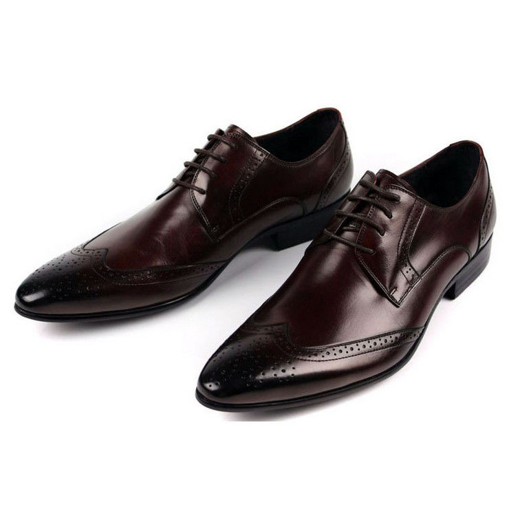 Zapatos de cuero de grano completo de hombre estilo de diseño de brogue hombres punzantes zapatos de vestir formal