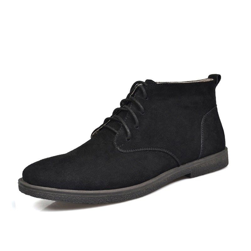 Botas de desierto de piel de peluche para hombres, tacones cuadrados, hombros y tobillos.