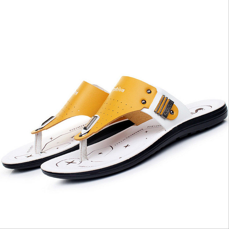 Pancalletas de piel genuinas para hombres de excursión, hechas a mano, con dedos redondos, para hombres de playa, con chanclas