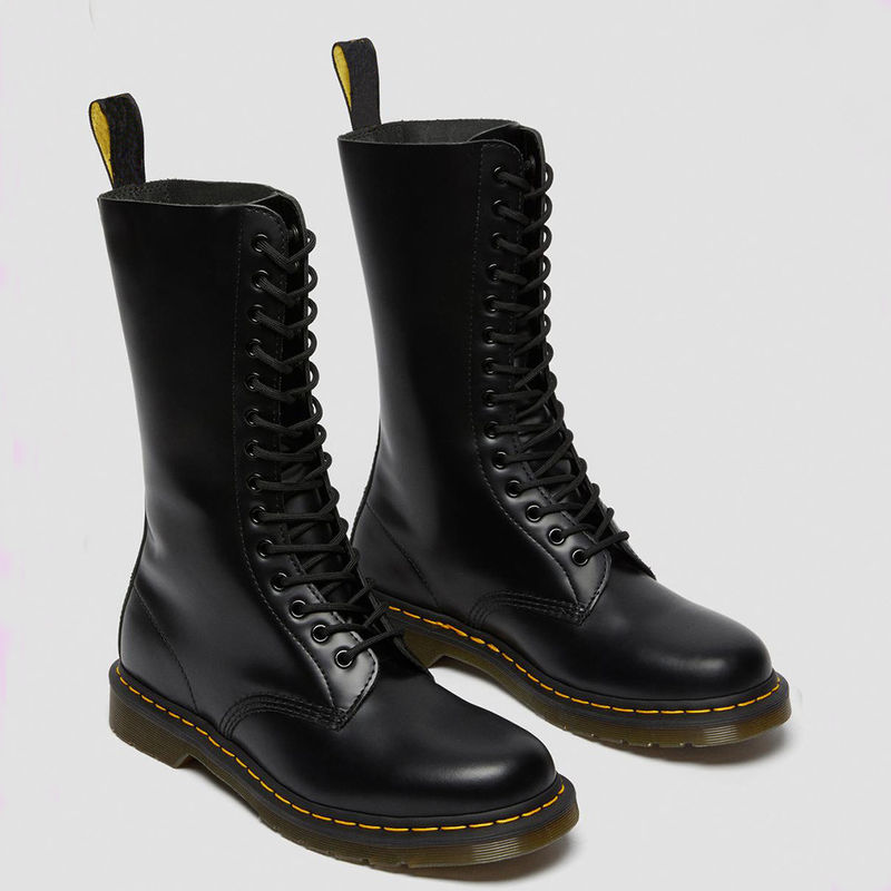Botas redondas de pie de piel para mujeres Botas negras de estilo militar para ocio / negocios
