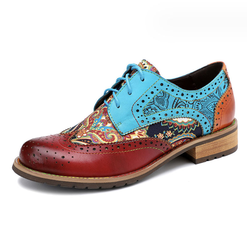 Mujeres de estilo británico Brogue Calzado de Oxford Multicolor Mujeres Calzado de cuero Derby