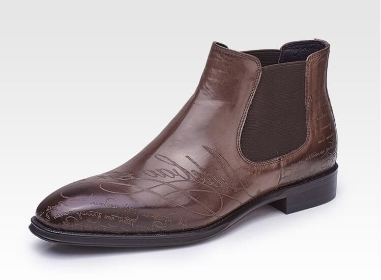 Botas de calzado masculino de pie redondo de pie de cuero masculino de cordones botas de cremallera