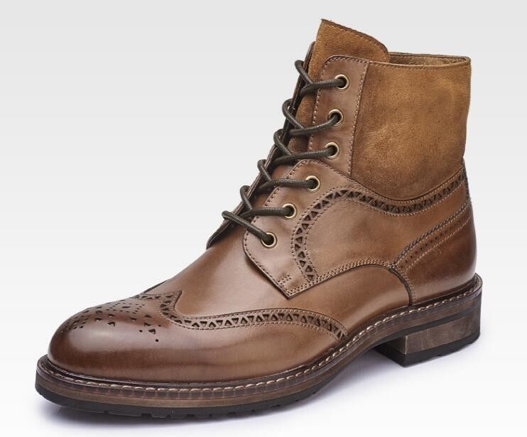 Los hombres con dedos puntiagudos, botas de cuero marrón, botas de cuero Chelsea, botas de cuero con cordones, botas de tobillo para la fiesta