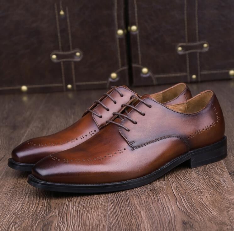 Pie redondo hombre zapatillas de cuero estilo cráneo Oxford Deslizamiento en zapatos planos para la fiesta
