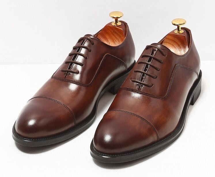 Pieles de pie hombre marrón cordón hasta el vestido zapatos Tamaños personalizados con acabado de cuero ceroso