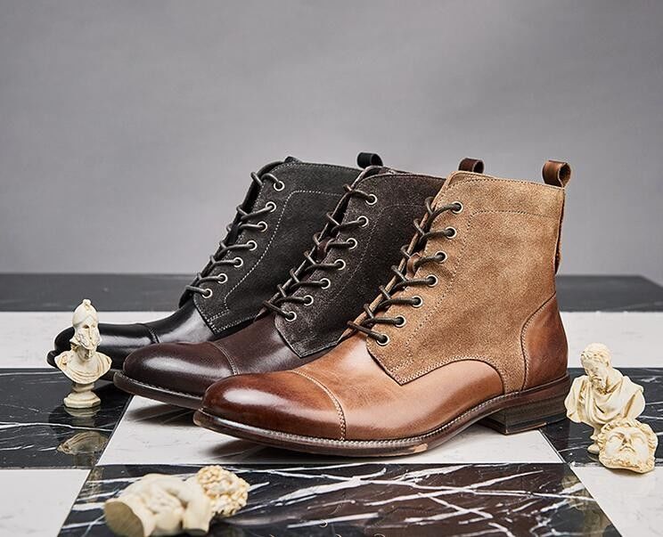 Moda duradera colorida de cuero de invierno hombre estilo militar botas impermeables